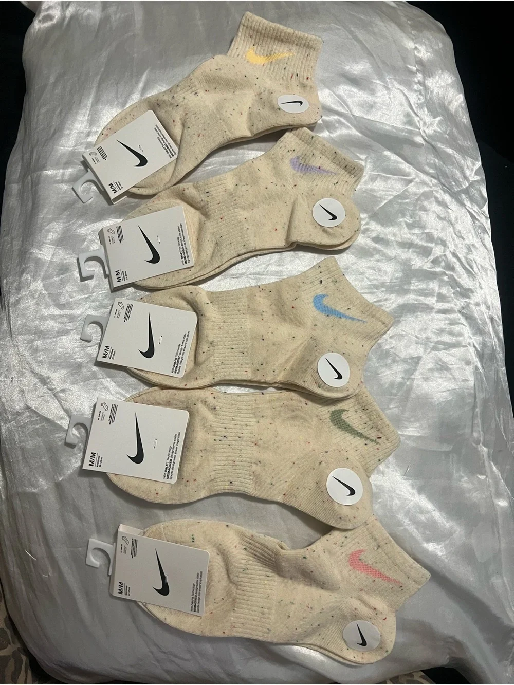 Women’s Speckled Ankle Socks - Cream with Pastel Swoosh (5-Pack)